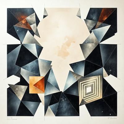 The primary subject of the image is a black and white artwork featuring a geometric pattern. The setting is a white background, and the visual style appears to be a combination of digital art and illustration. The dominant colors are black and white, creating a minimalist and modern atmosphere.
